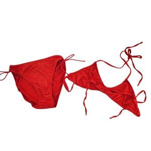 Zoey Beth y2K Red Bikini Set Triangle Top Side-Tie High-Rise Bottom Swimwear M
